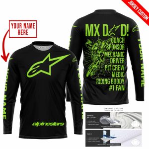 Custom name BraapGirls MX DAD – PERSONALISED GIFTS FOR CHILDREN & ADULTS – ALPINESTARS – GREEN 1 Alpinestars for motocross girls and dirt bike riders - Alpin...