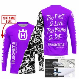 Custom name BraapGirls TOO FAST TO LIVE TOO YOUNG TO DIE – LIMITED EDITION – CUSTOM NAME – HUSQVARNA – PURPLE Brands for motocross girls and dirt bike riders...