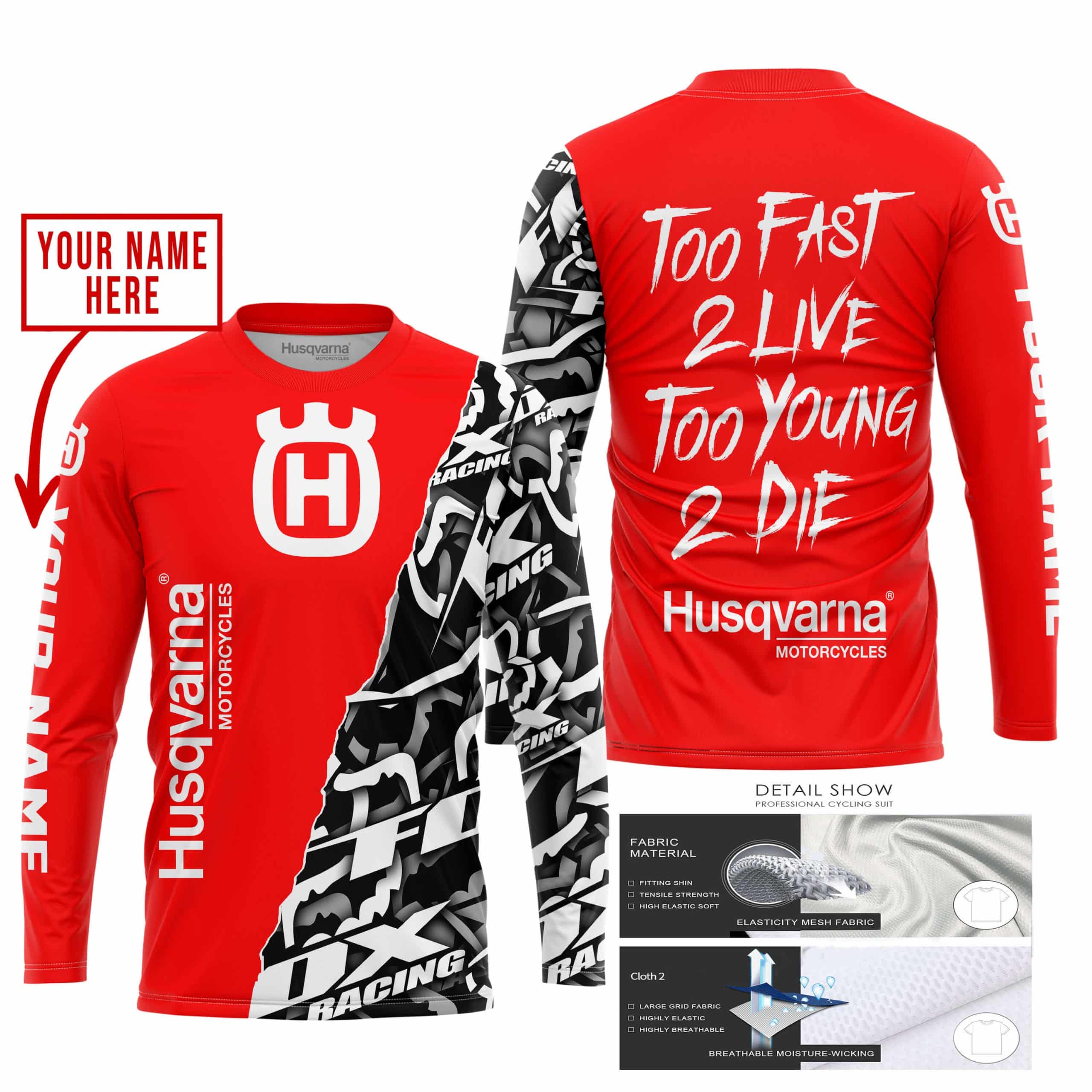 TOO FAST TO LIVE TOO YOUNG TO DIE - LIMITED EDITION - CUSTOM NAME - HUSQVARNA - RED view 3