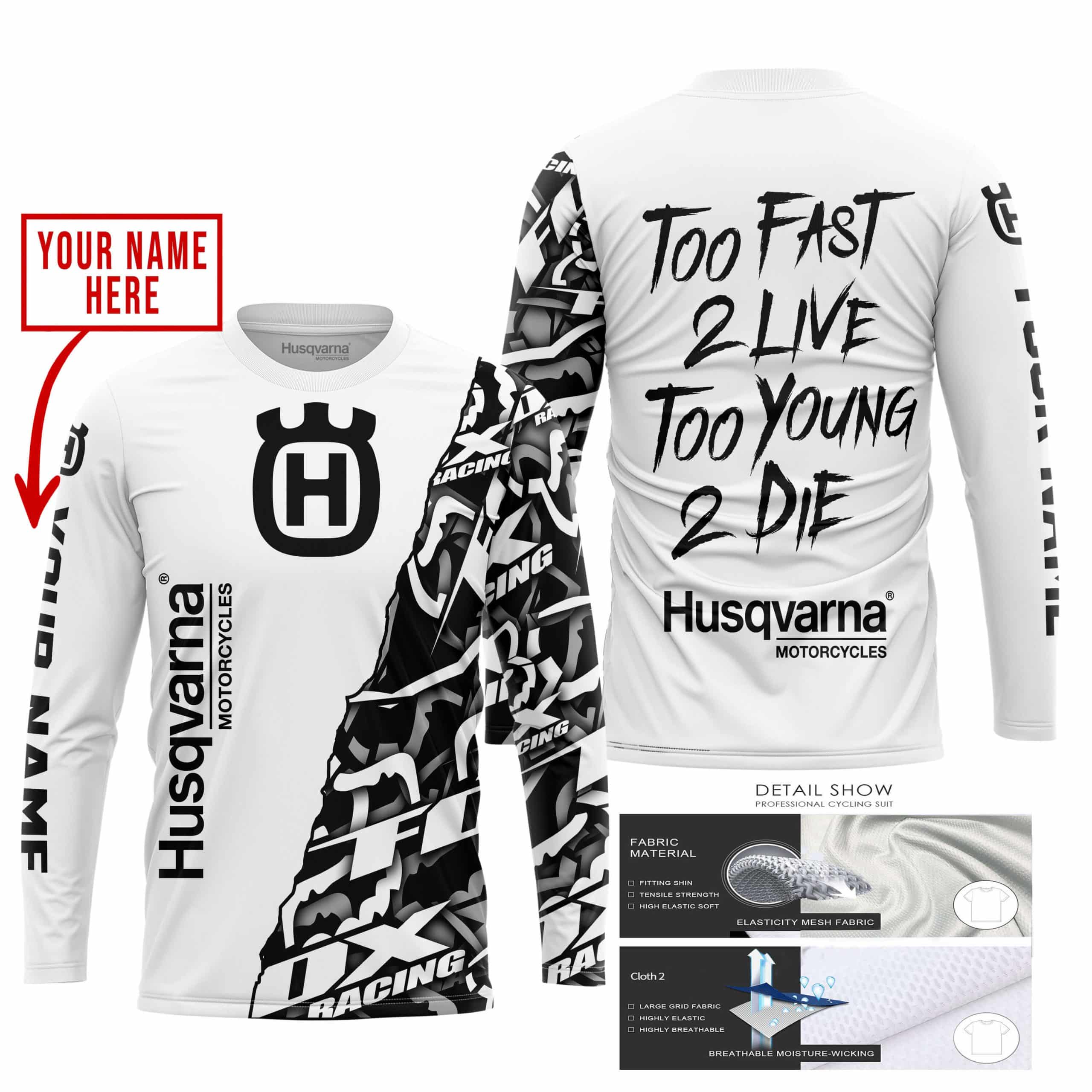 TOO FAST TO LIVE TOO YOUNG TO DIE - LIMITED EDITION - CUSTOM NAME - HUSQVARNA - WHITE view 3