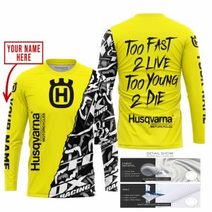 Custom name BraapGirls TOO FAST TO LIVE TOO YOUNG TO DIE – LIMITED EDITION – CUSTOM NAME – HUSQVARNA – YELLOW Brands for motocross girls and dirt bike riders...