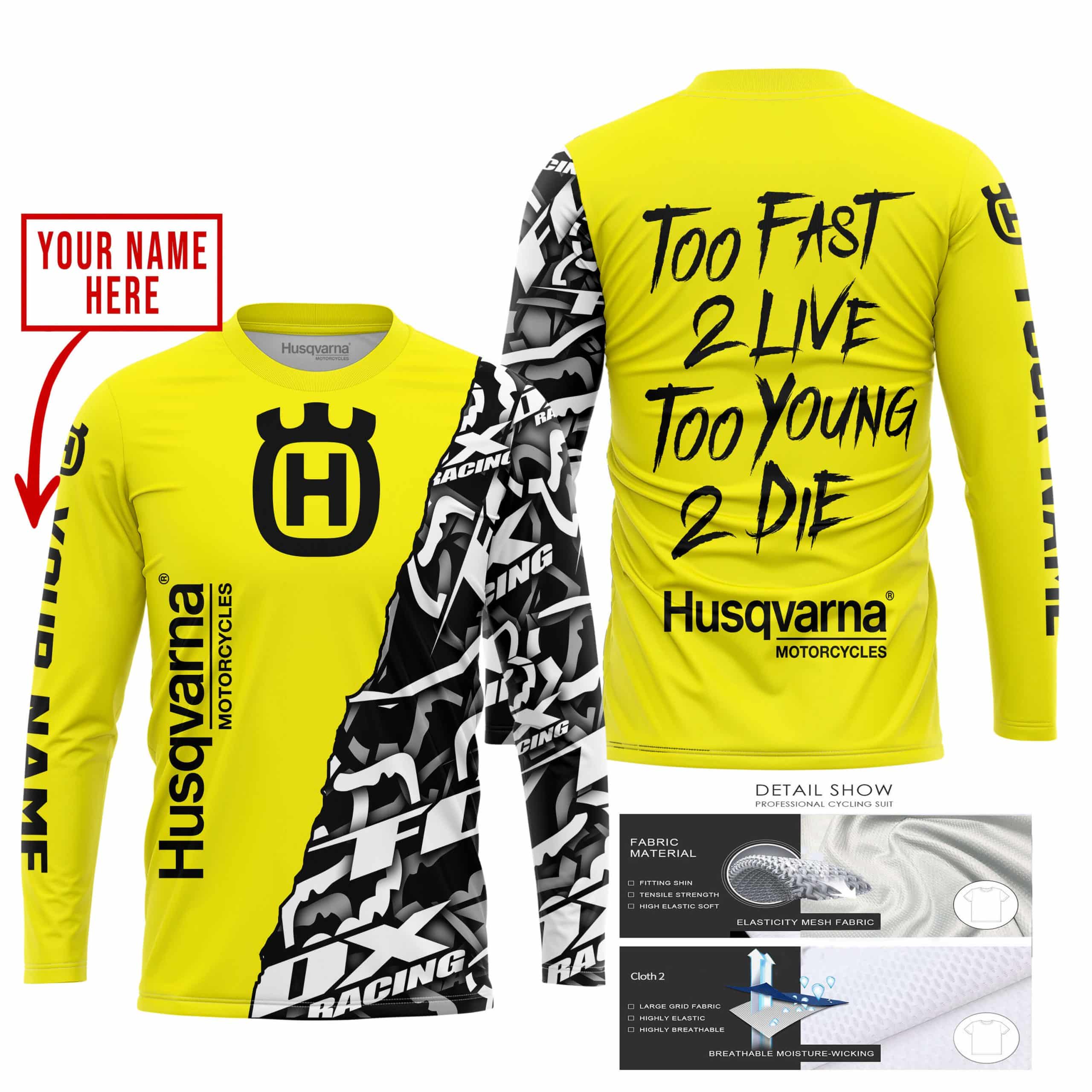 TOO FAST TO LIVE TOO YOUNG TO DIE - LIMITED EDITION - CUSTOM NAME - HUSQVARNA - YELLOW view 3