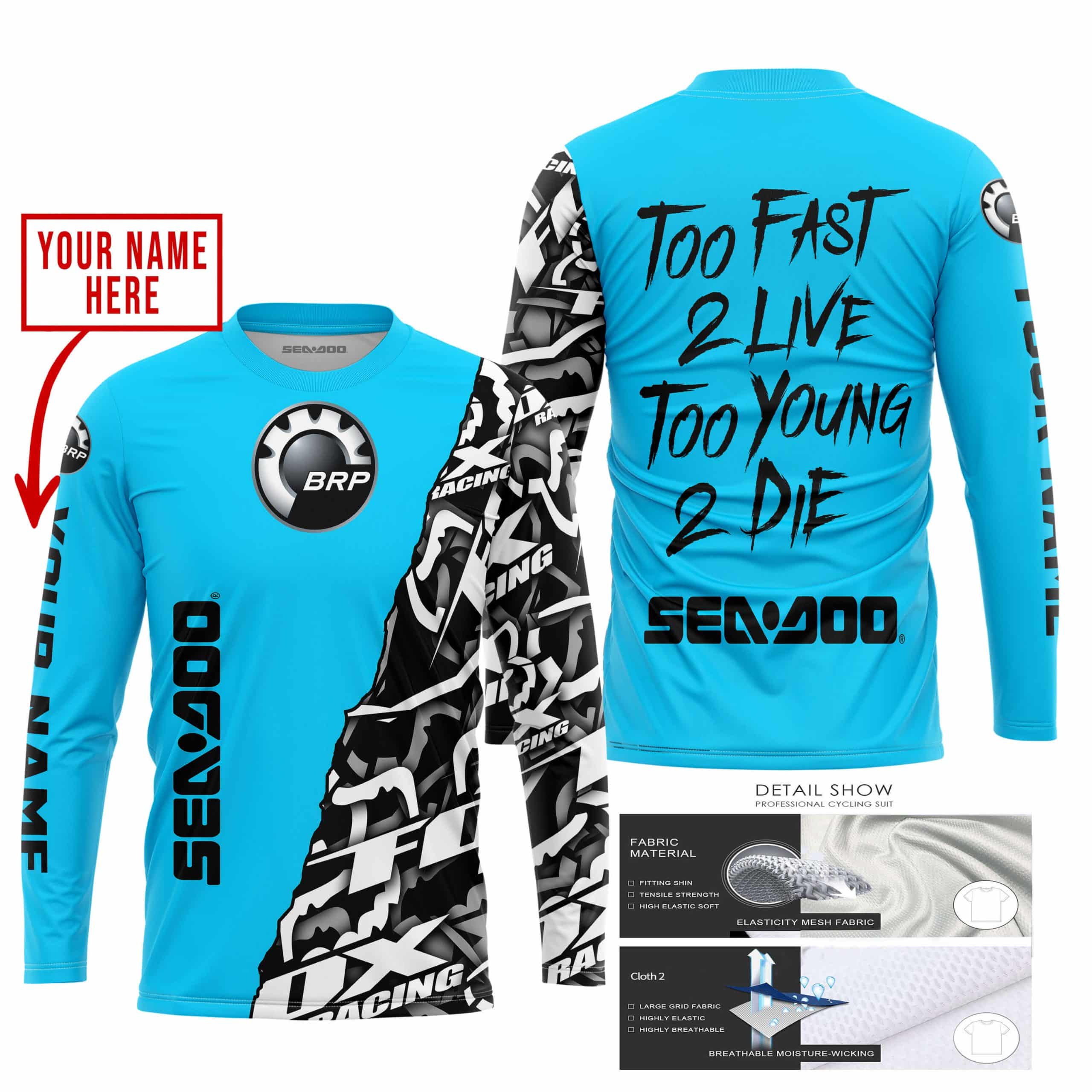 TOO FAST TO LIVE TOO YOUNG TO DIE - LIMITED EDITION - CUSTOM NAME - SEA DOO - SKY BLUE view 3