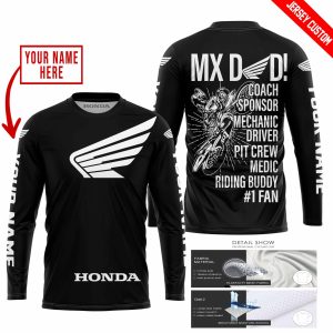Custom name BraapGirls MX DAD – PERSONALISED GIFTS FOR CHILDREN & ADULTS – HONDA – BLACK WHITE Brands for motocross girls and dirt bike riders - Brands view 1