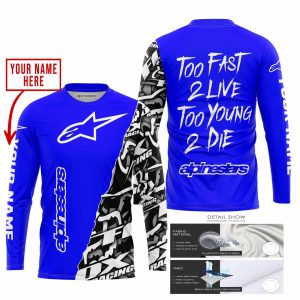 Custom name BraapGirls TOO FAST TO LIVE TOO YOUNG TO DIE – LIMITED EDITION – CUSTOM NAME – ALPINESTARS – BLUE Alpinestars for motocross girls and dirt bike r...