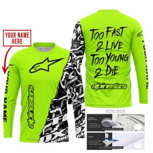 Custom name BraapGirls TOO FAST TO LIVE TOO YOUNG TO DIE – LIMITED EDITION – CUSTOM NAME – ALPINESTARS – NEON Alpinestars for motocross girls and dirt bike r...