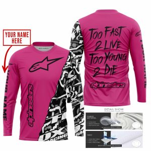 Custom name BraapGirls TOO FAST TO LIVE TOO YOUNG TO DIE – LIMITED EDITION – CUSTOM NAME – ALPINESTARS – PINK 1 Alpinestars for motocross girls and dirt bike...