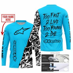 Custom name BraapGirls TOO FAST TO LIVE TOO YOUNG TO DIE – LIMITED EDITION – CUSTOM NAME – ALPINESTARS – SKY BLUE Alpinestars for motocross girls and dirt bi...
