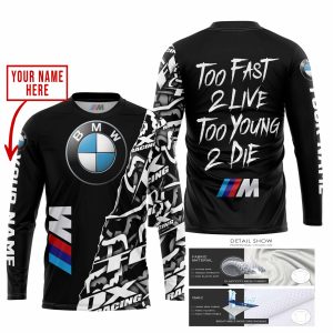 Custom name BraapGirls TOO FAST TO LIVE TOO YOUNG TO DIE – LIMITED EDITION – CUSTOM NAME – BMW – BLACK BMW for motocross girls and dirt bike riders - BMW view 1