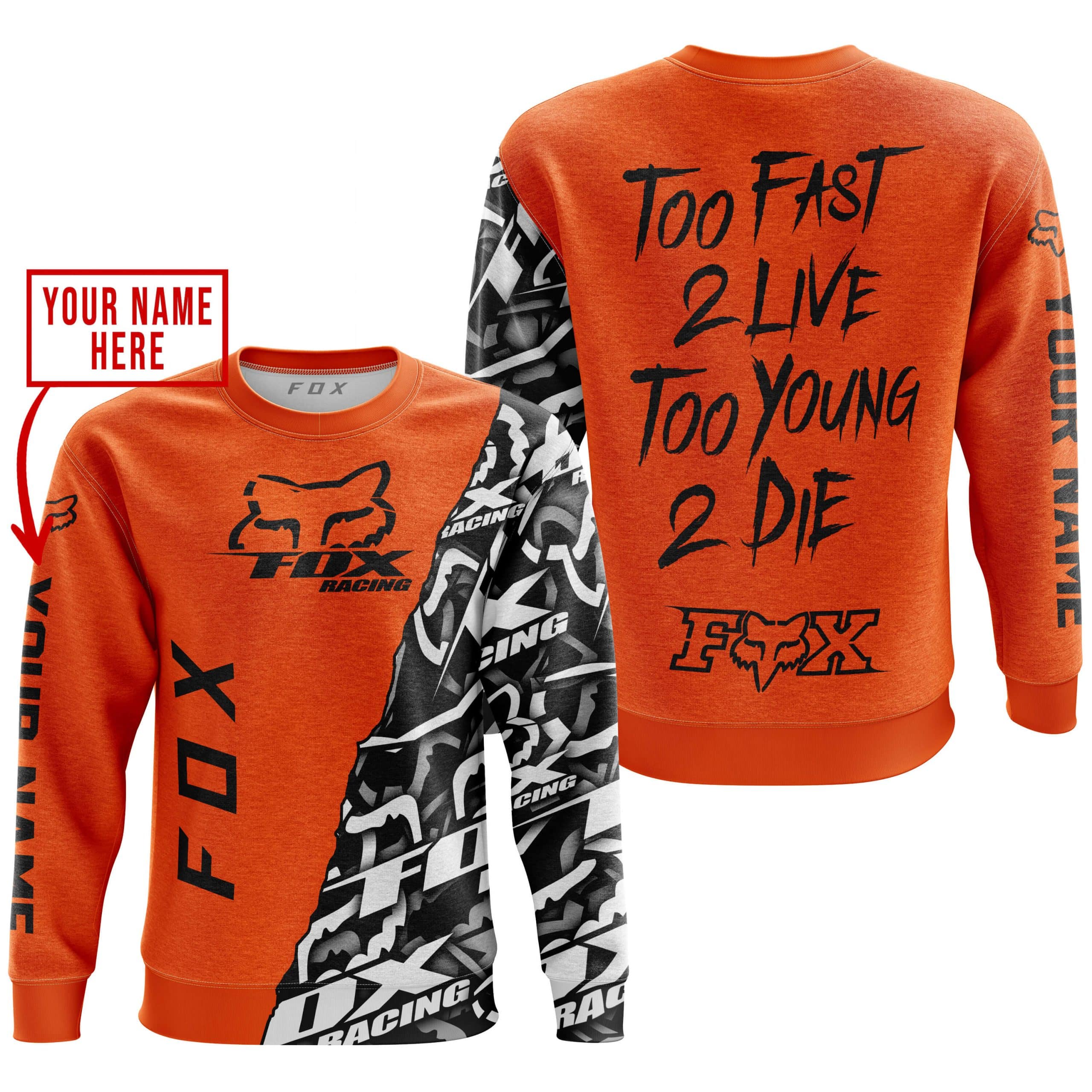 TOO FAST TO LIVE TOO YOUNG TO DIE - LIMITED EDITION - CUSTOM NAME - FOX RACING - ORANGE view 4