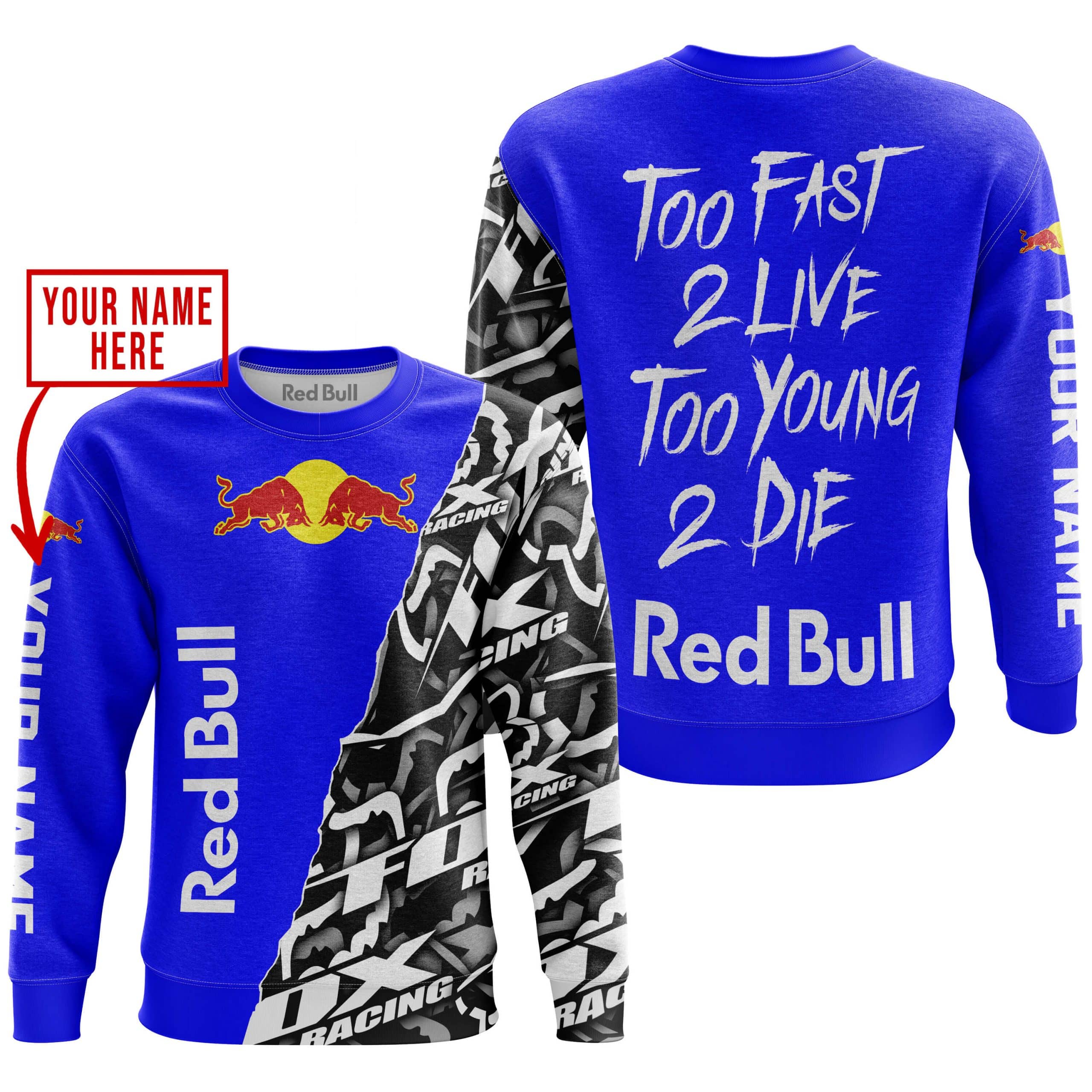 TOO FAST TO LIVE TOO YOUNG TO DIE - LIMITED EDITION - CUSTOM NAME - RED BULL - BLUE view 4
