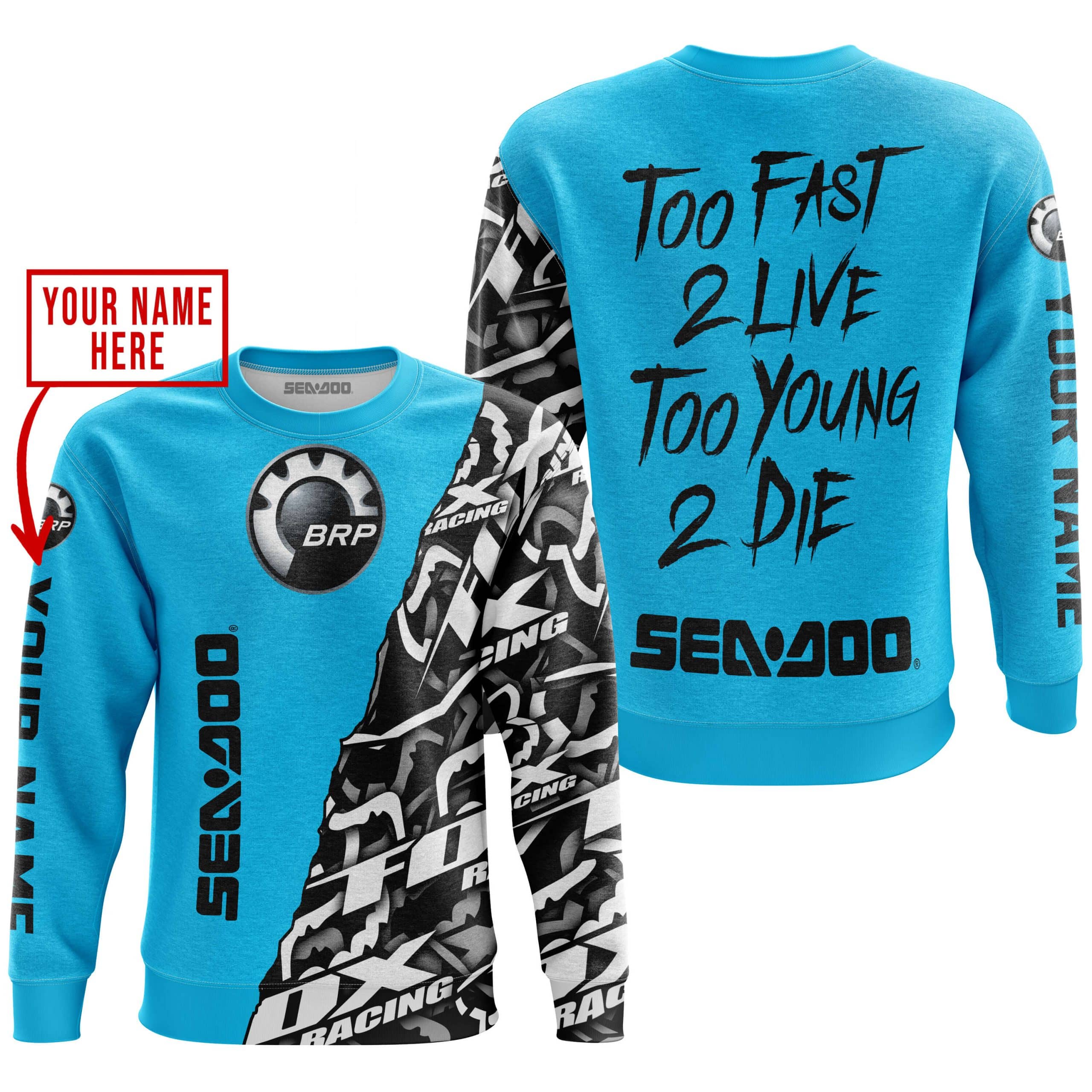 TOO FAST TO LIVE TOO YOUNG TO DIE - LIMITED EDITION - CUSTOM NAME - SEA DOO - SKY BLUE view 4