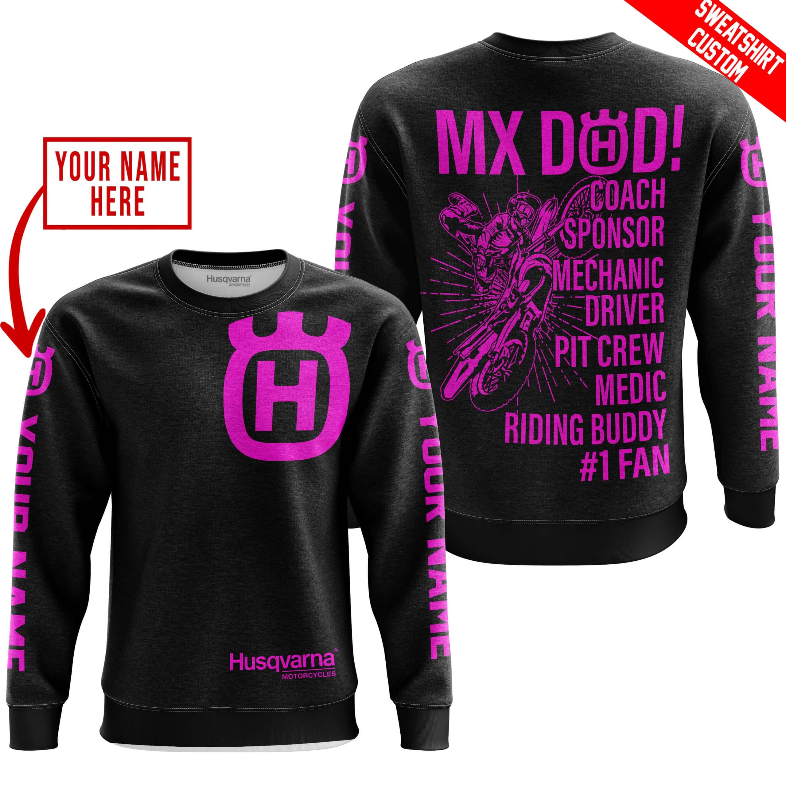 MX DAD - PERSONALISED GIFTS FOR CHILDREN & ADULTS - HUSQVARNA - BLACK PINK view 4