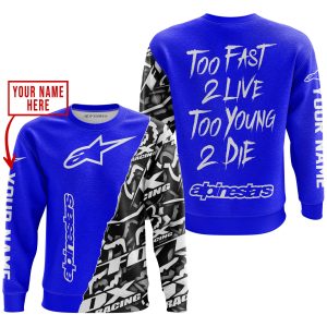 Custom name BraapGirls TOO FAST TO LIVE TOO YOUNG TO DIE – LIMITED EDITION – CUSTOM NAME – ALPINESTARS – BLUE Alpinestars for motocross girls and dirt bike r...