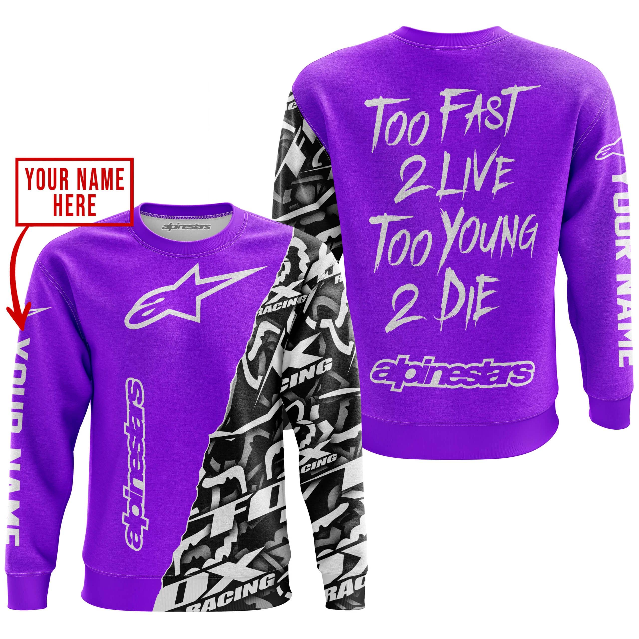 TOO FAST TO LIVE TOO YOUNG TO DIE - LIMITED EDITION - CUSTOM NAME - ALPINESTARS - PURPLE view 4