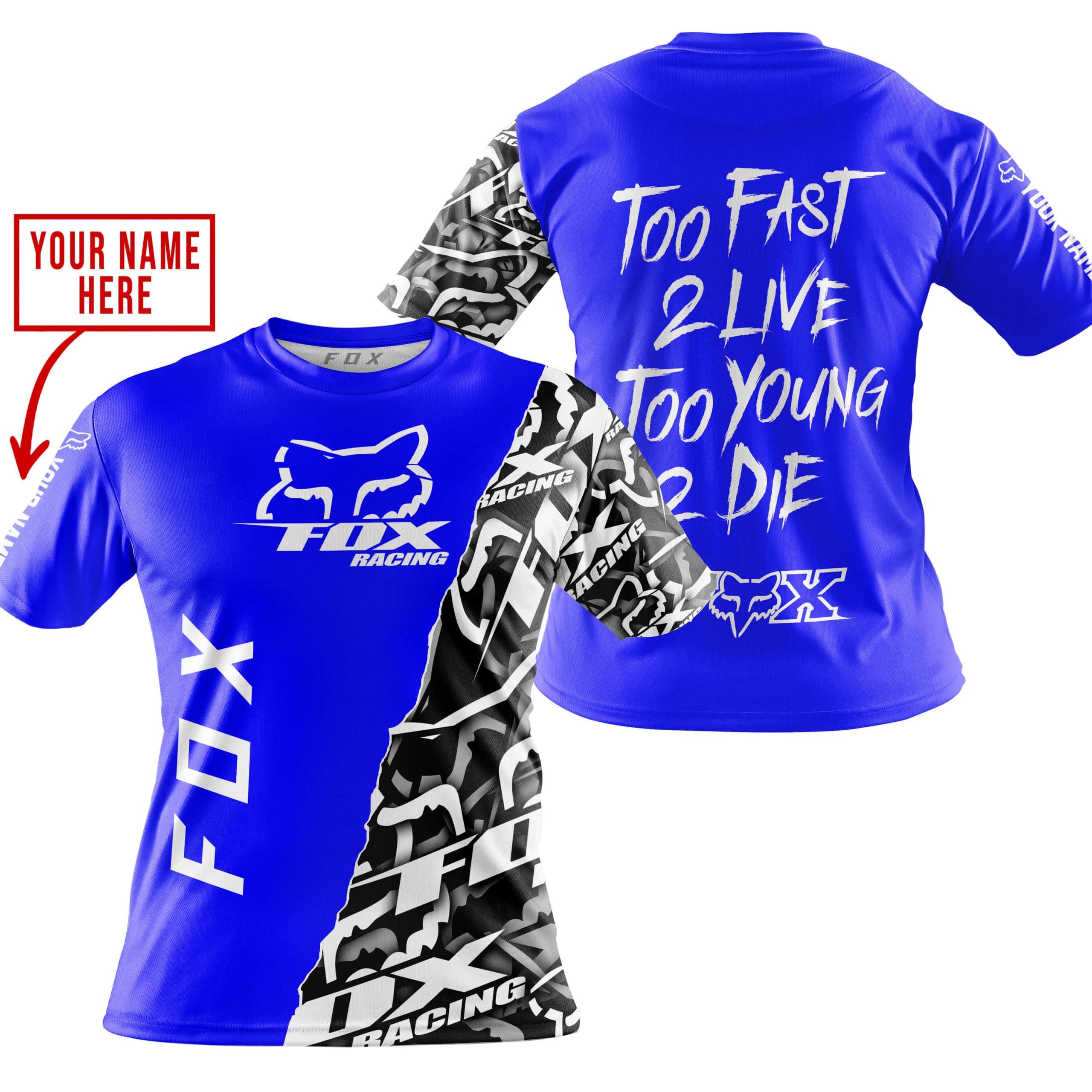 TOO FAST TO LIVE TOO YOUNG TO DIE - LIMITED EDITION - CUSTOM NAME - FOX RACING - BLUE view 5