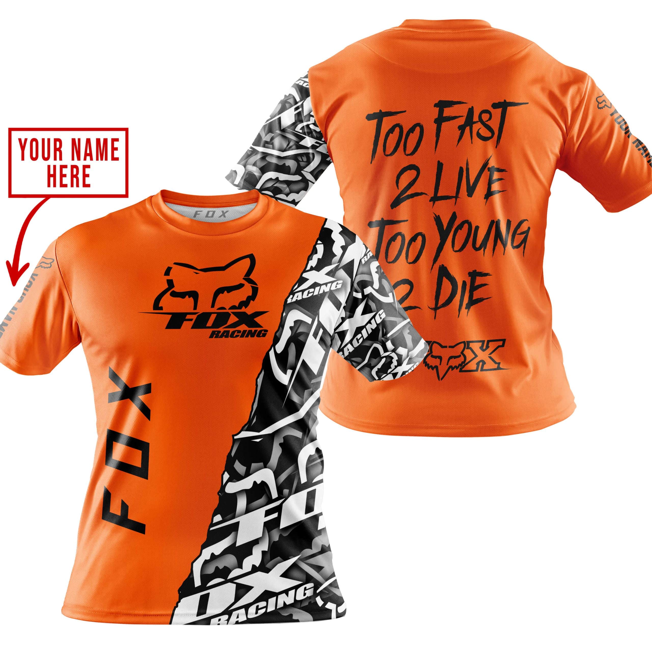 TOO FAST TO LIVE TOO YOUNG TO DIE - LIMITED EDITION - CUSTOM NAME - FOX RACING - ORANGE view 5