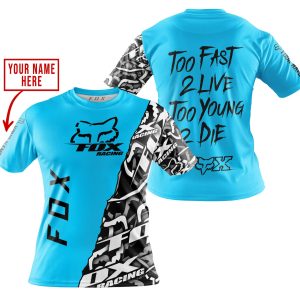 Custom name BraapGirls TOO FAST TO LIVE TOO YOUNG TO DIE – LIMITED EDITION – CUSTOM NAME – FOX RACING – SKY BLUE Brands for motocross girls and dirt bike rid...