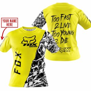 Custom name BraapGirls TOO FAST TO LIVE TOO YOUNG TO DIE – LIMITED EDITION – CUSTOM NAME – FOX RACING – YELLOW Brands for motocross girls and dirt bike rider...