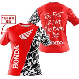 Custom name BraapGirls TOO FAST TO LIVE TOO YOUNG TO DIE – LIMITED EDITION – CUSTOM NAME – HONDA – RED Brands for motocross girls and dirt bike riders - Bran...