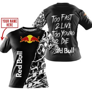Custom name BraapGirls TOO FAST TO LIVE TOO YOUNG TO DIE – LIMITED EDITION – CUSTOM NAME – RED BULL – BLACK Brands for motocross girls and dirt bike riders -...