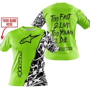 Custom name BraapGirls TOO FAST TO LIVE TOO YOUNG TO DIE – LIMITED EDITION – CUSTOM NAME – ALPINESTARS – GREEN 1 Alpinestars for motocross girls and dirt bik...