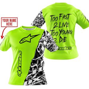 Custom name BraapGirls TOO FAST TO LIVE TOO YOUNG TO DIE – LIMITED EDITION – CUSTOM NAME – ALPINESTARS – NEON Alpinestars for motocross girls and dirt bike r...