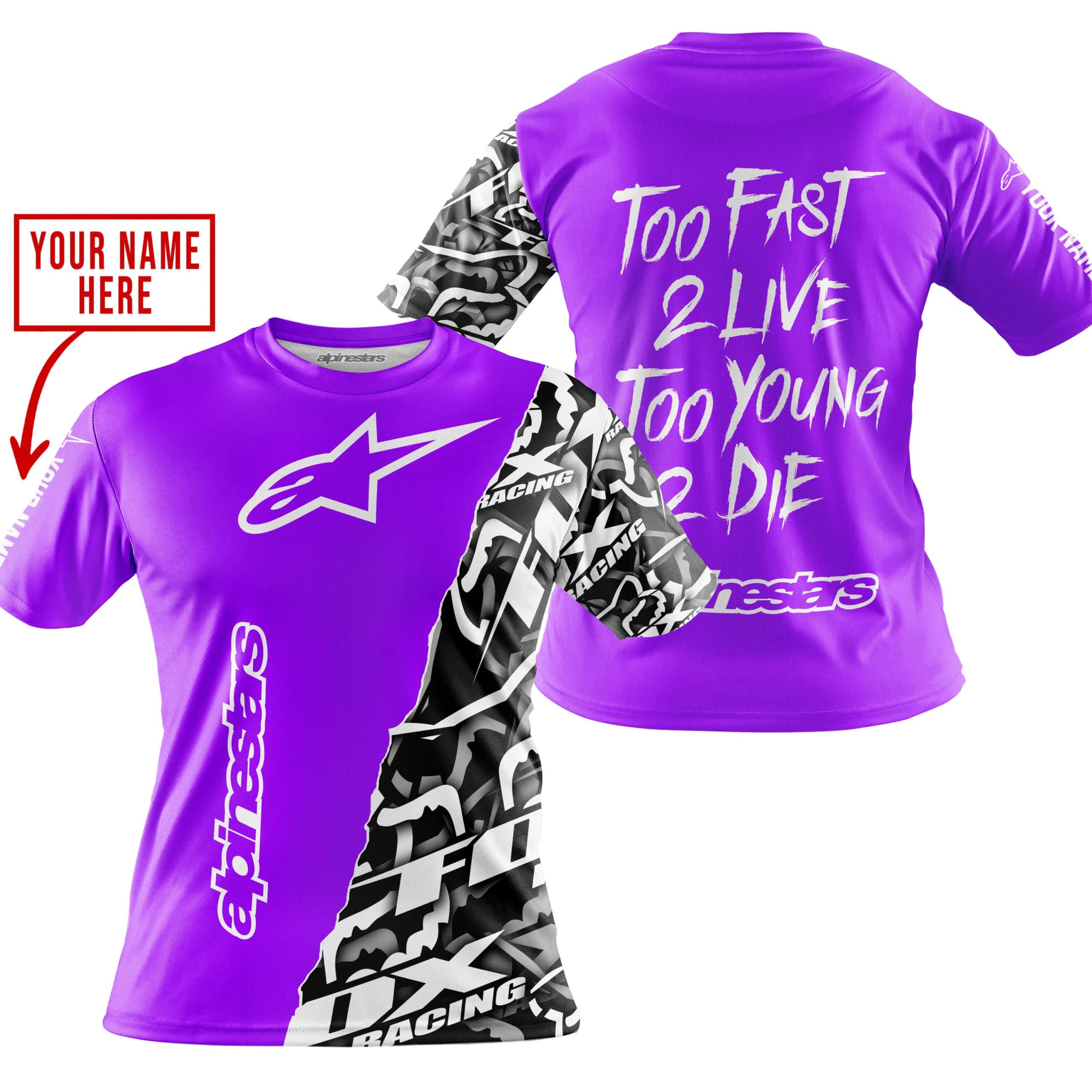 TOO FAST TO LIVE TOO YOUNG TO DIE - LIMITED EDITION - CUSTOM NAME - ALPINESTARS - PURPLE view 5