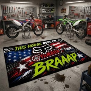 Custom name dirtbike Braap Rug – Yamaha Racing USA 250th Anniversary Brands for motocross girls and dirt bike riders - Brands view 1
