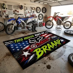 Custom name dirtbike Braap Rug – Yamaha Racing USA 250th Anniversary Brands for motocross girls and dirt bike riders - Brands view 2