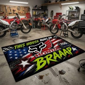 Custom name dirtbike Braap Rug – Honda Racing USA 250th Anniversary Brands for motocross girls and dirt bike riders - Brands view 1
