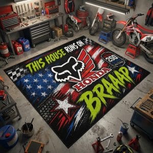 Custom name dirtbike Braap Rug – Honda Racing USA 250th Anniversary Brands for motocross girls and dirt bike riders - Brands view 2