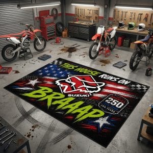 Custom name dirtbike Braap Rug – Suzuki Racing USA 250th Anniversary Rugs for motocross girls and dirt bike riders - Rugs view 2