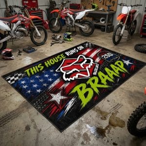 Custom name dirtbike Braap Rug – Suzuki Racing USA 250th Anniversary Rugs for motocross girls and dirt bike riders - Rugs view 1