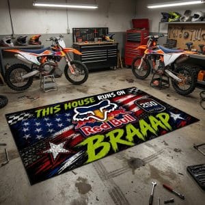 Custom name dirtbike Braap Rug – Red Bull Racing USA 250th Anniversary Red Bull for motocross girls and dirt bike riders - Red Bull view 2
