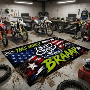 Custom name dirtbike Braap Rug – Husqrvana Racing USA 250th Anniversary Husqvarna for motocross girls and dirt bike riders - Husqvarna view 2