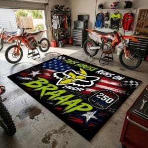 Custom name dirtbike Braap Rug – Thor Racing USA 250th Anniversary Rugs for motocross girls and dirt bike riders - Rugs view 2