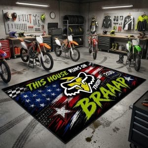 Custom name dirtbike Braap Rug – Thor Racing USA 250th Anniversary Rugs for motocross girls and dirt bike riders - Rugs view 1