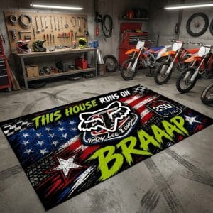 Custom name dirtbike Braap Rug – Troy Lee Designs Racing USA 250th Anniversary Rugs for motocross girls and dirt bike riders - Rugs view 1