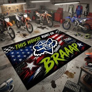 Custom name dirtbike Braap Rug – Blue Yamaha Racing USA 250th Anniversary Brands for motocross girls and dirt bike riders - Brands view 2