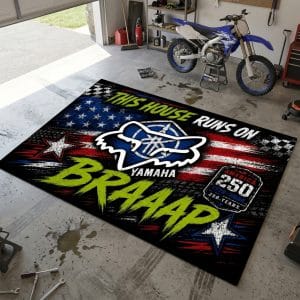 Custom name dirtbike Braap Rug – Blue Yamaha Racing USA 250th Anniversary Brands for motocross girls and dirt bike riders - Brands view 1