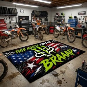 Custom name dirtbike Braap Rug – Fox Racing USA 250th Anniversary Brands for motocross girls and dirt bike riders - Brands view 1