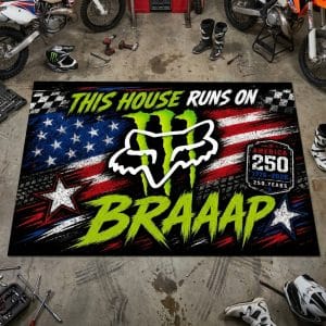 Custom name dirtbike Braap Rug – Fox Racing USA 250th Anniversary Brands for motocross girls and dirt bike riders - Brands view 3