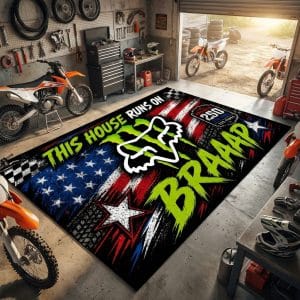 Custom name dirtbike Braap Rug – Fox Racing USA 250th Anniversary Brands for motocross girls and dirt bike riders - Brands view 4