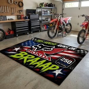 Custom name dirtbike Braap Rug – Honda Racing USA 250th Anniversary Brands for motocross girls and dirt bike riders - Brands view 3
