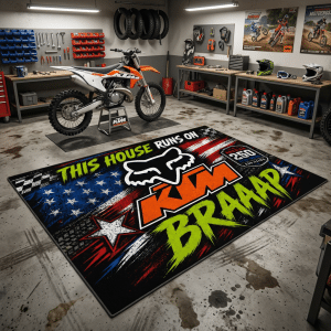 Custom name dirtbike Braap Rug – KTM Racing USA 250th Anniversary Brands for motocross girls and dirt bike riders - Brands view 2