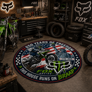 Custom name 250 250 Years America Anniversary Round Rug Brands for motocross girls and dirt bike riders - Brands view 2