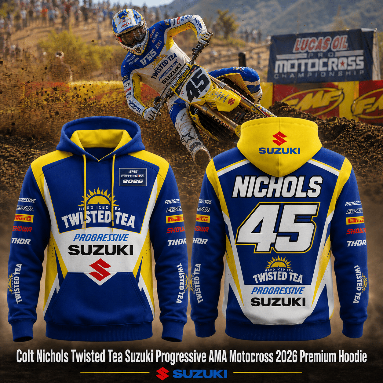 Colt Nichols Twisted Tea Suzuki Progressive AMA Motocross 2026 Premium Hoodie