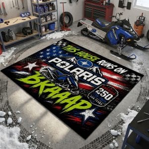 Custom name dirtbike Braap Rug – Polaris Snowmobile Racing USA 250th Anniversary Brands for motocross girls and dirt bike riders - Brands view 1