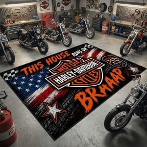Custom name dirtbike Braap Rug -Harley Davidson USA 250th Anniversary Brands for motocross girls and dirt bike riders - Brands view 1